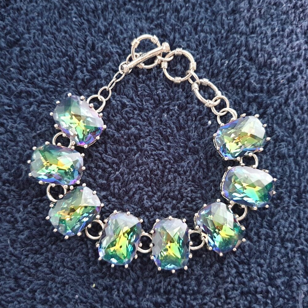 Bold Vintage Rainbow Crystal 925 Sterling Silver “Shine Your Life” Bracelet